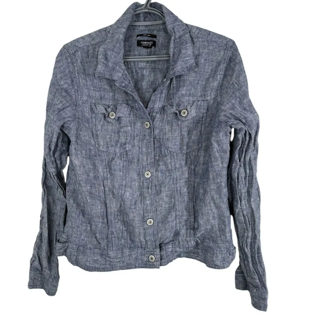 Jones & Co Womens Blue 100% Linen Jacket Sz L Beachy Breathable Lightweight - Picture 1 of 8